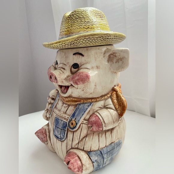 Cookie Jar 1960's Collectable Farmer Pig & Bunny - Picture 8 of 8
